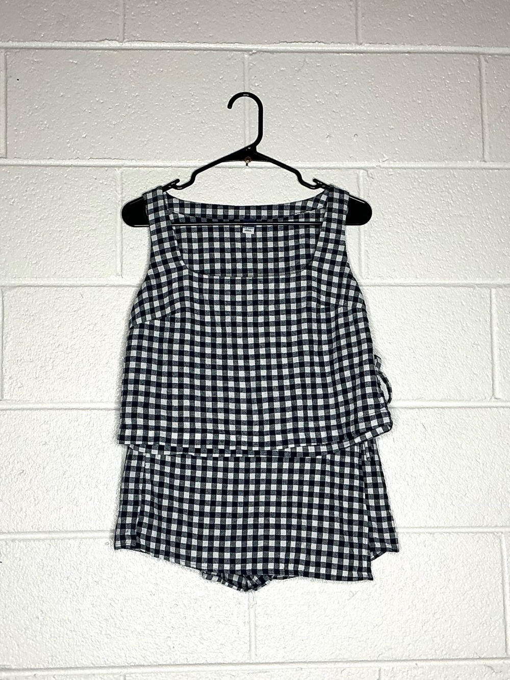 < Old Navy Blue/White Linen Blend Gingham Cropped Top/Skort Set Size Small >